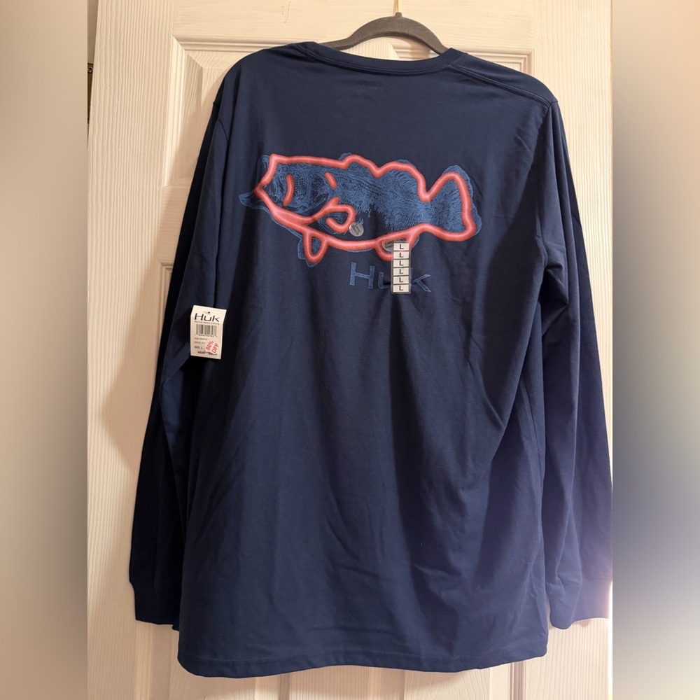 Huk Dark Blue Long Sleeve with Red Fish Outline